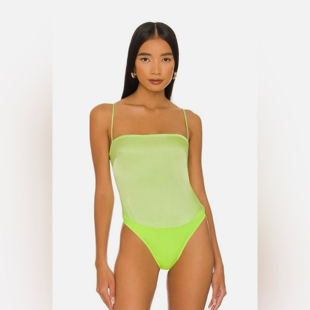 NWT WeWoreWhat (M) Strappy Satin Chiffon Bodysuit Green
